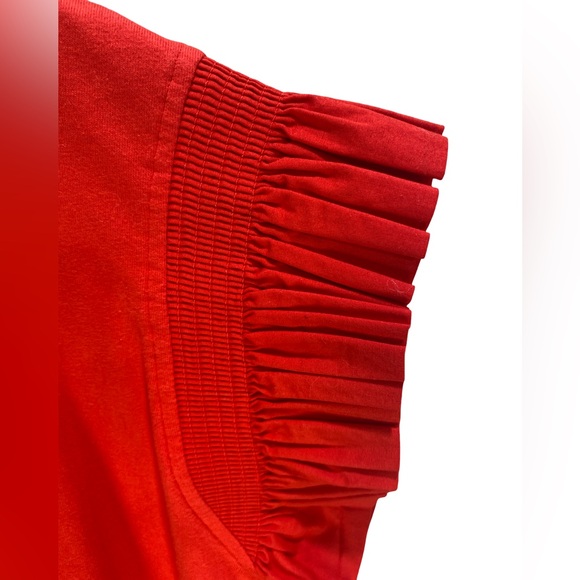 Evereve Red Ruffle Sleeve Blouse L Statement Short Sleeve Cotton Top - Picture 4 of 8